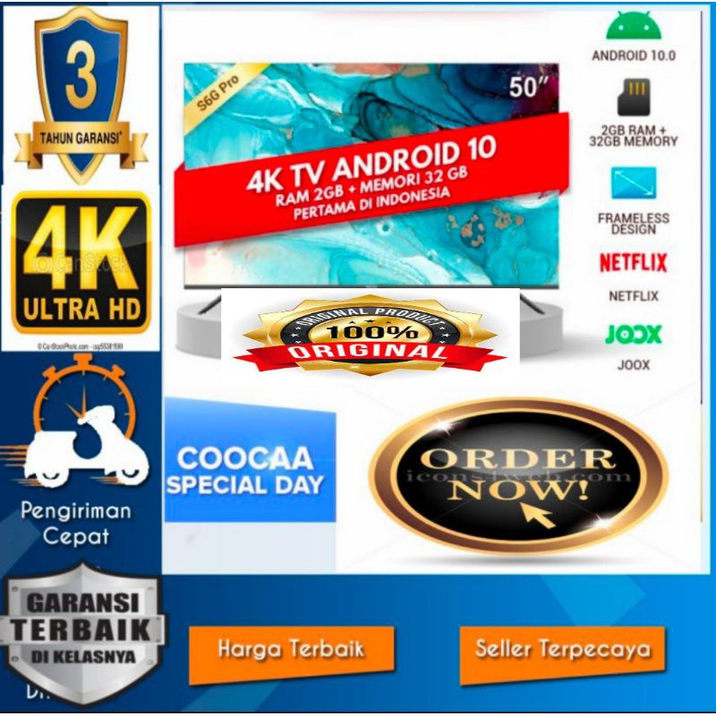 LED TV COOCAA 50 Inch 50S6G PRO ANDROID 10.0 Netflix Garansi Resmi