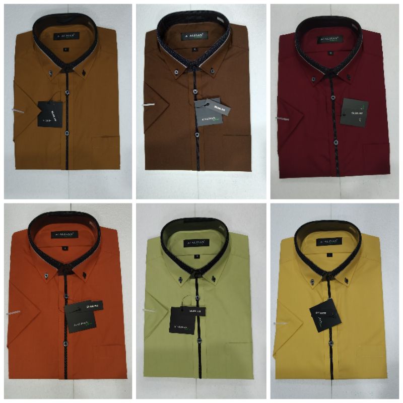 Kemeja Alisan Lengan Pendek Model Slimfit/Jangkis Warna Putih Dan Navy List Hitam