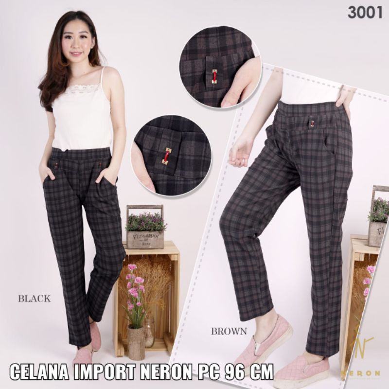 Celana kotak kotak import wanita / celana Tartan import neron motif kotak dan salur / celana panjang wanita premium