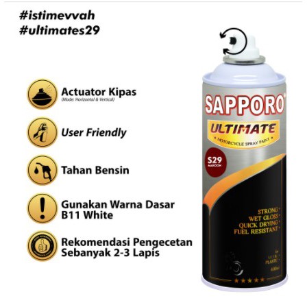 Cat Pilox Sapporo Ultimate S29 Maroon Marun 400 ml cc 400ml / Sapporo Spray / Pilok / Pylox