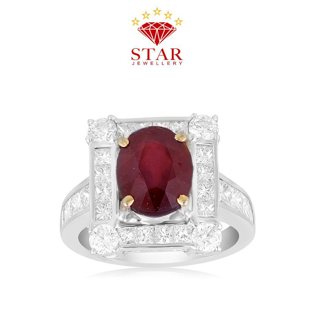Cincin Berlian Wanita Batu Ruby Asli Star Jewellery LPLR334945