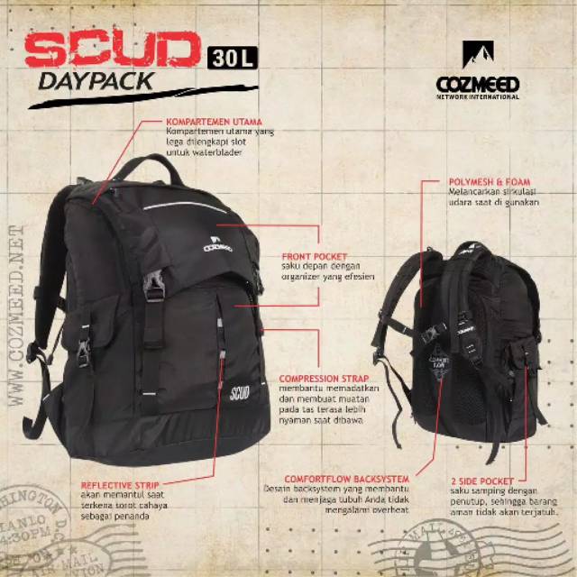 Tas Ransel Daypack Pria Cozmeed LapTop 25 L Hitam