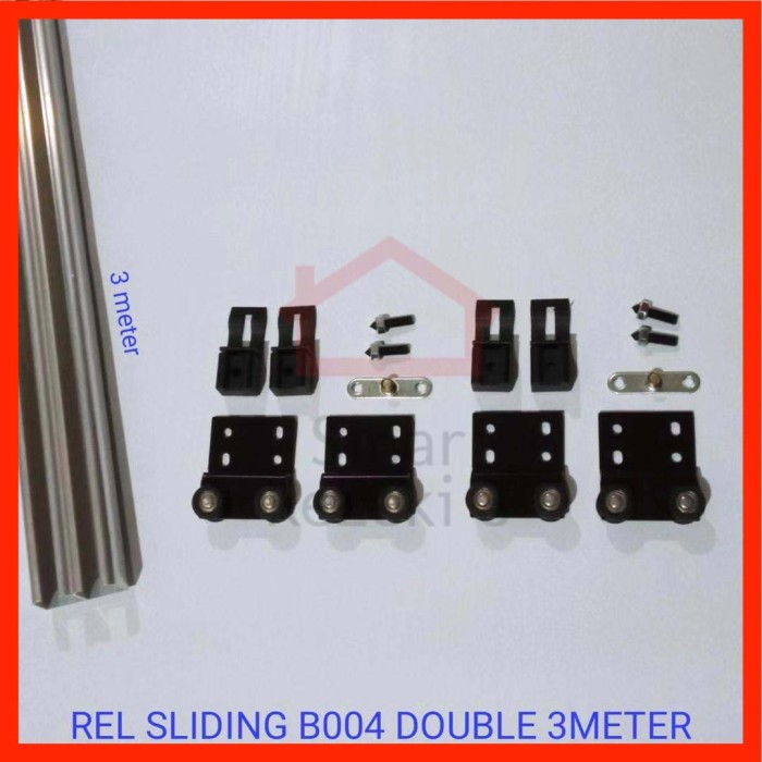 SET Rel Sliding B004 DOUBLE 3 MTR + Roda / Pintu Lemari Gantung Geser
