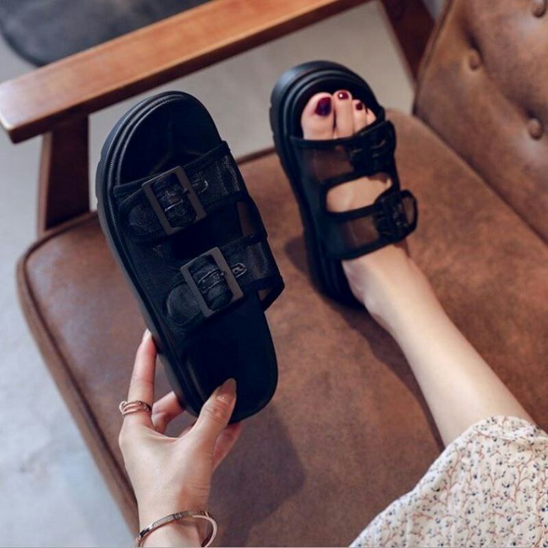 AGI0399 Sandal Slop Wanita Fashion Import Double Strap Buckle Ready Jakarta Bisa COD (With Box)