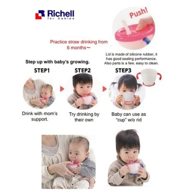 Richell AQ Straw Training Mug R / Gelas training anak Botol minum anak