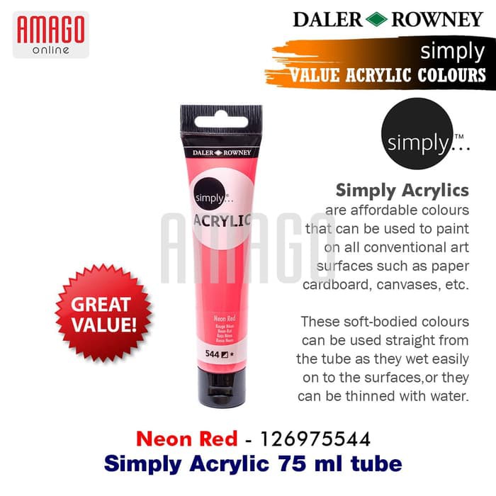 DALER-ROWNEY - SIMPLY ACRYLIC PAINT 75 ML - NEON RED - 126975544