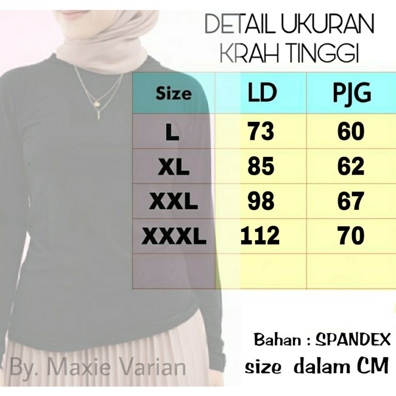 manset badan wanita/cewek size XL model turtle neck/krah tinggi/leher tinggi lengan panjang bahan spandex good quality