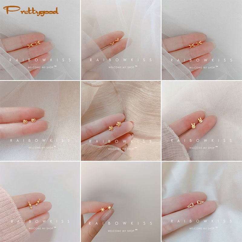 Anting tusuk Berlapis Emas Fashion Perhiasan Aksesoris Anting Stud Wanita Sederhana Dan Lucu -PD