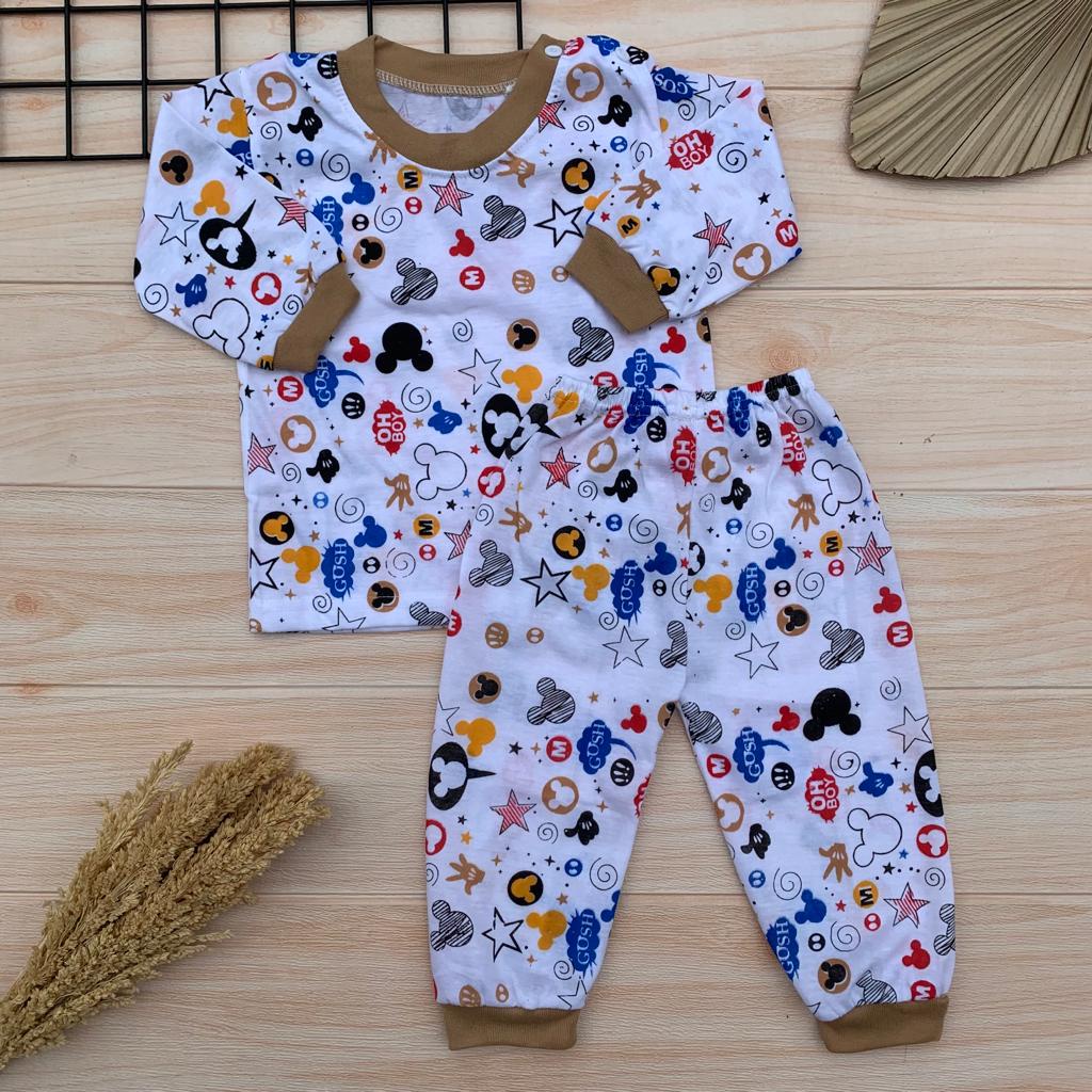 Ana Baby - Setelan Baju Bayi Kaos Oblong Piyama Bayi Lengan Panjang Motif Mickey Anak usia 3-12 Bulan