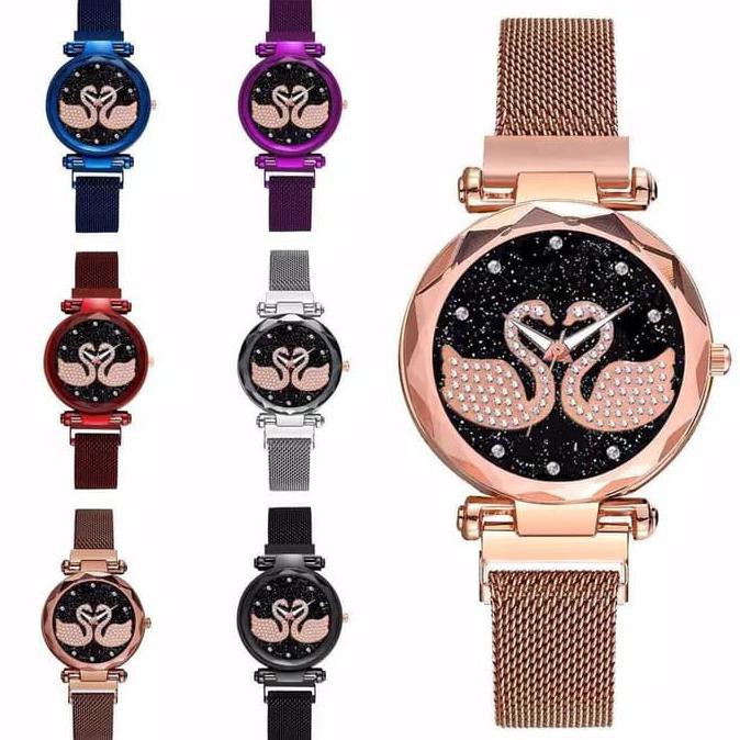 Jam tangan wanita magnet angsa dua ( angsa kembar )