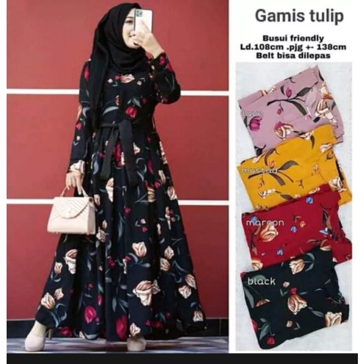 BAJU GAMIS WANITA MONALISA MOTIF BUNGA TULIP COD/GAMIS BUNGA TULIP // GAMIS MONALISA MOTIF TULIP