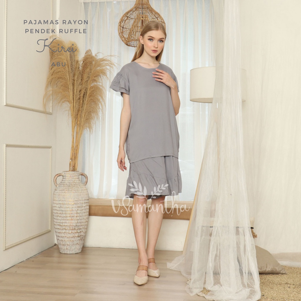 vSamantha  - One Set Piyama Rayon Pendek Ruffle Kirei-Abu