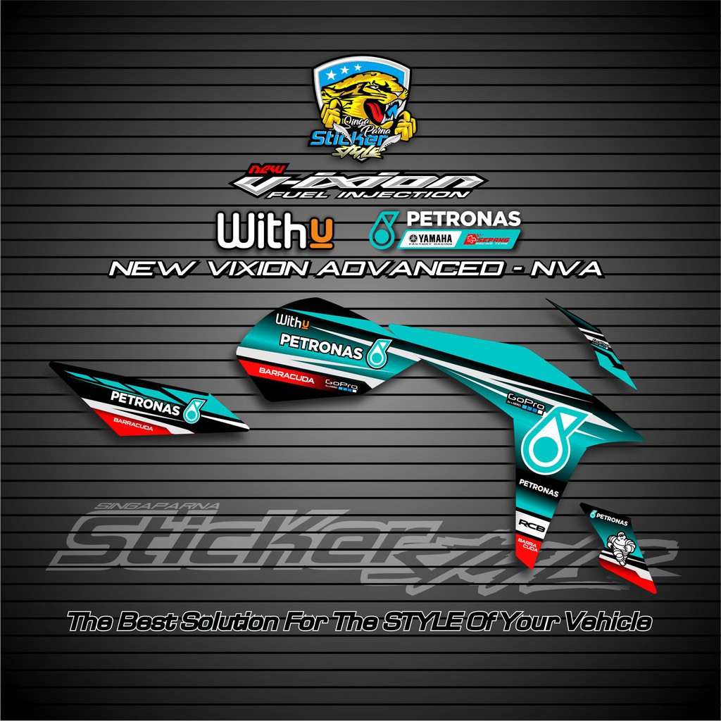 STRIPING VARIASI MOTOR STICKER YAMAHA NEW VIXION ADVANCE 2016/17 LIVERY PETRONAS GRAFIS HIU SHARK