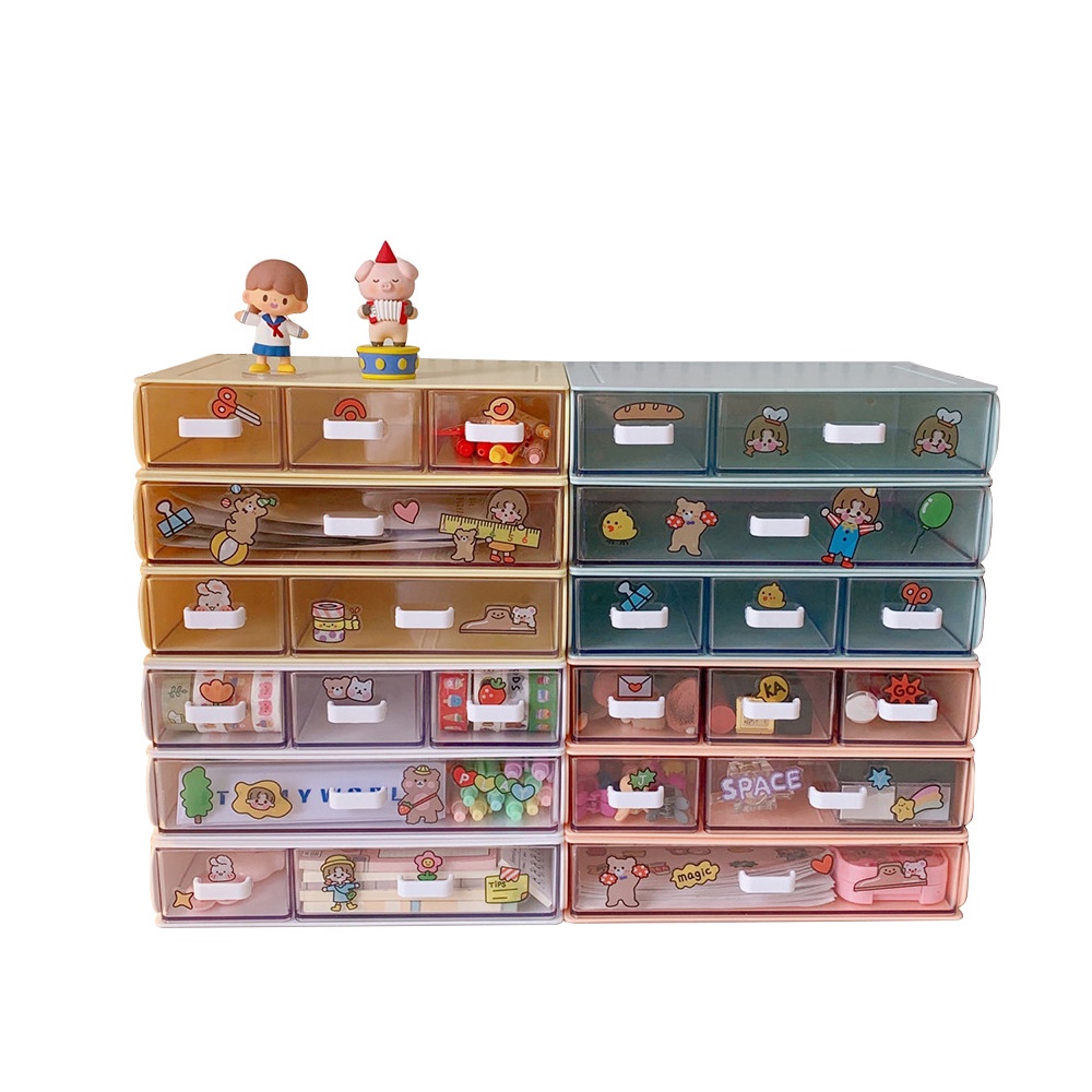 Kotak Penyimpanan Laci Desktop Korea Susun Multi-layer Storage Box Desktop Multi-layer Drawer Organizer Atk Alat Tulis Make Up Aksesoris Perhiasan Hiasan Lucu Manik