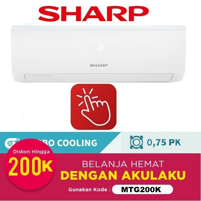 SHARP AC 3/4 PK AH A7UCYN-LOW WATT- tanpa PASANG & PIPA 5 MTR - RESMI