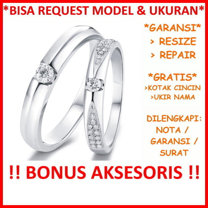 Gratis Ukir Nama Bisa Pesan Model Garansi Platina Asli Cincin Tunangan Platinum Couple Kawin ID223