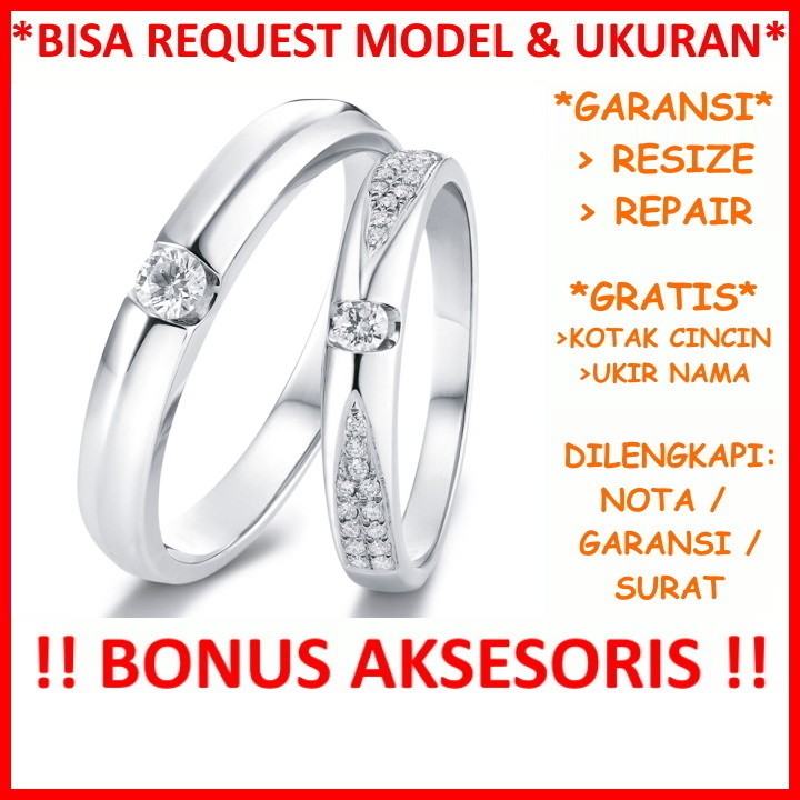 Gratis Ukir Nama Bisa Pesan Model Garansi Platina Asli Cincin Tunangan Platinum Couple Kawin ID223