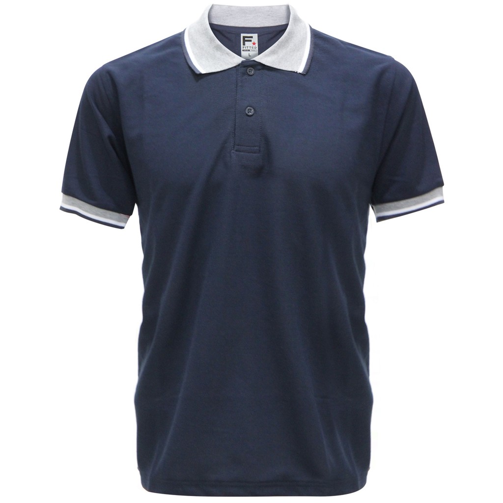 Jual Kaos Polo Dewasa Fitted Prime Katun Navy Kerah Abu | Shopee Indonesia
