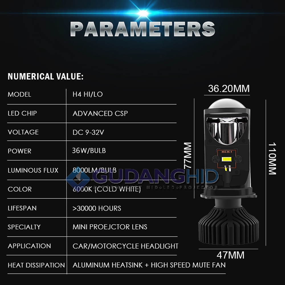 Lampu LED Mobil Motor Projector T9 H4 Projie Mini Hi-Lo 72W 8000LM