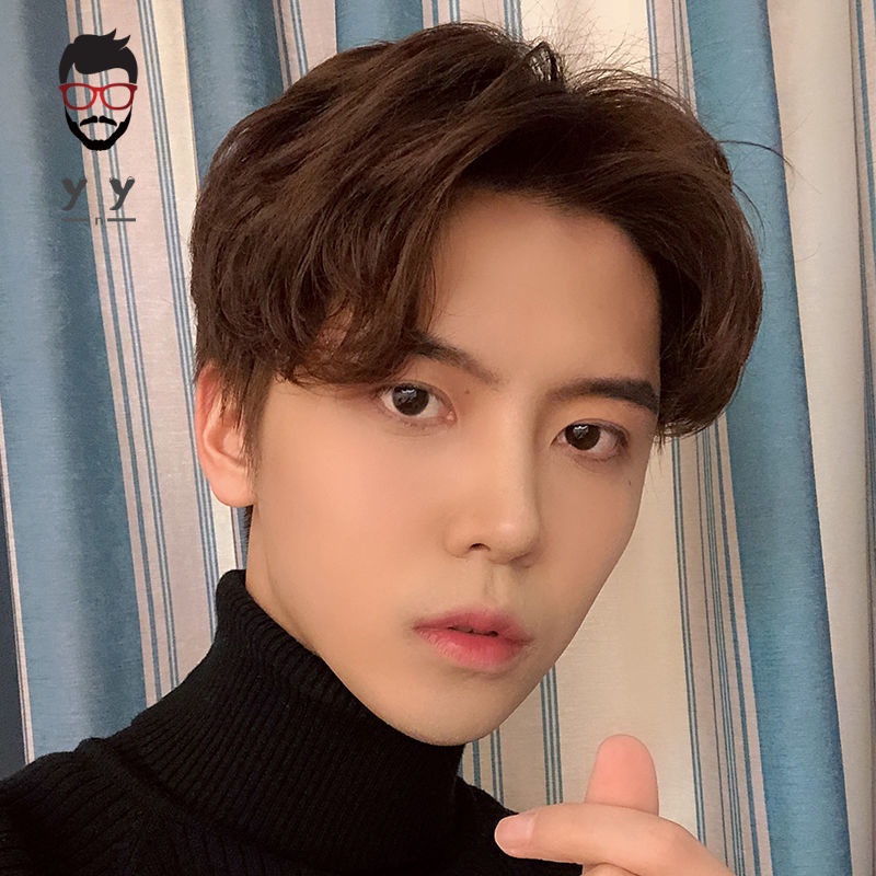 【Simulasi rambut manusia】Wig pria dengan poni, rambut pendek, rambut lurus, versi Korea, tampan dan 