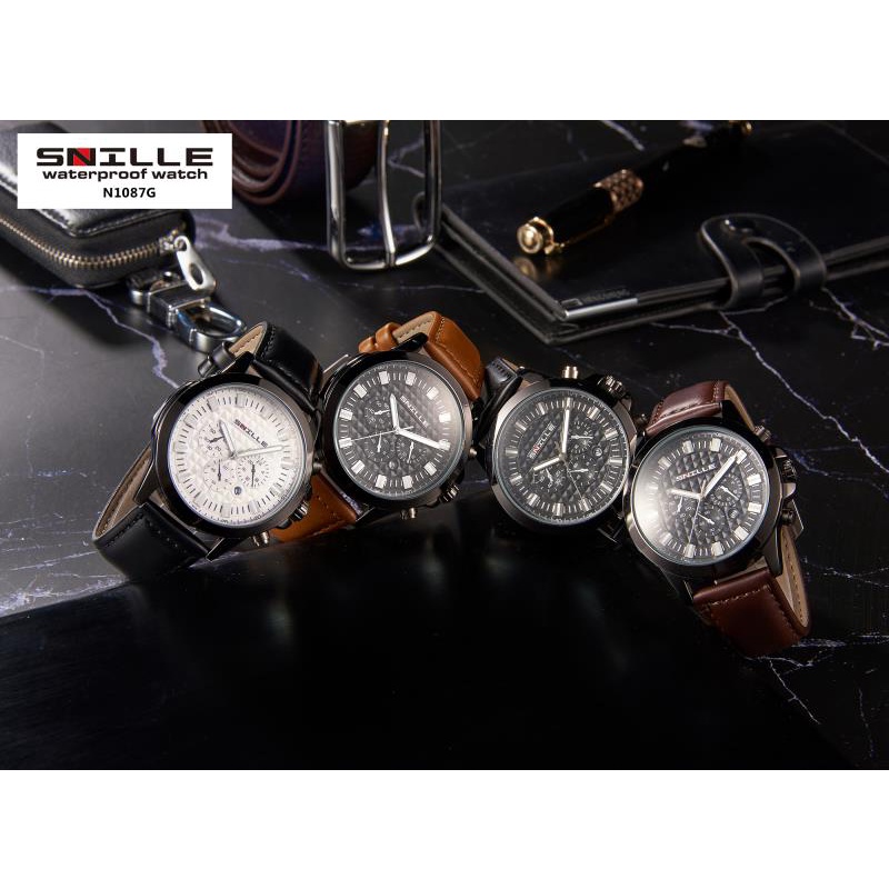 Snille Jam Tangan Kulit Pria Original Asli Anti Air Waterproof 1087