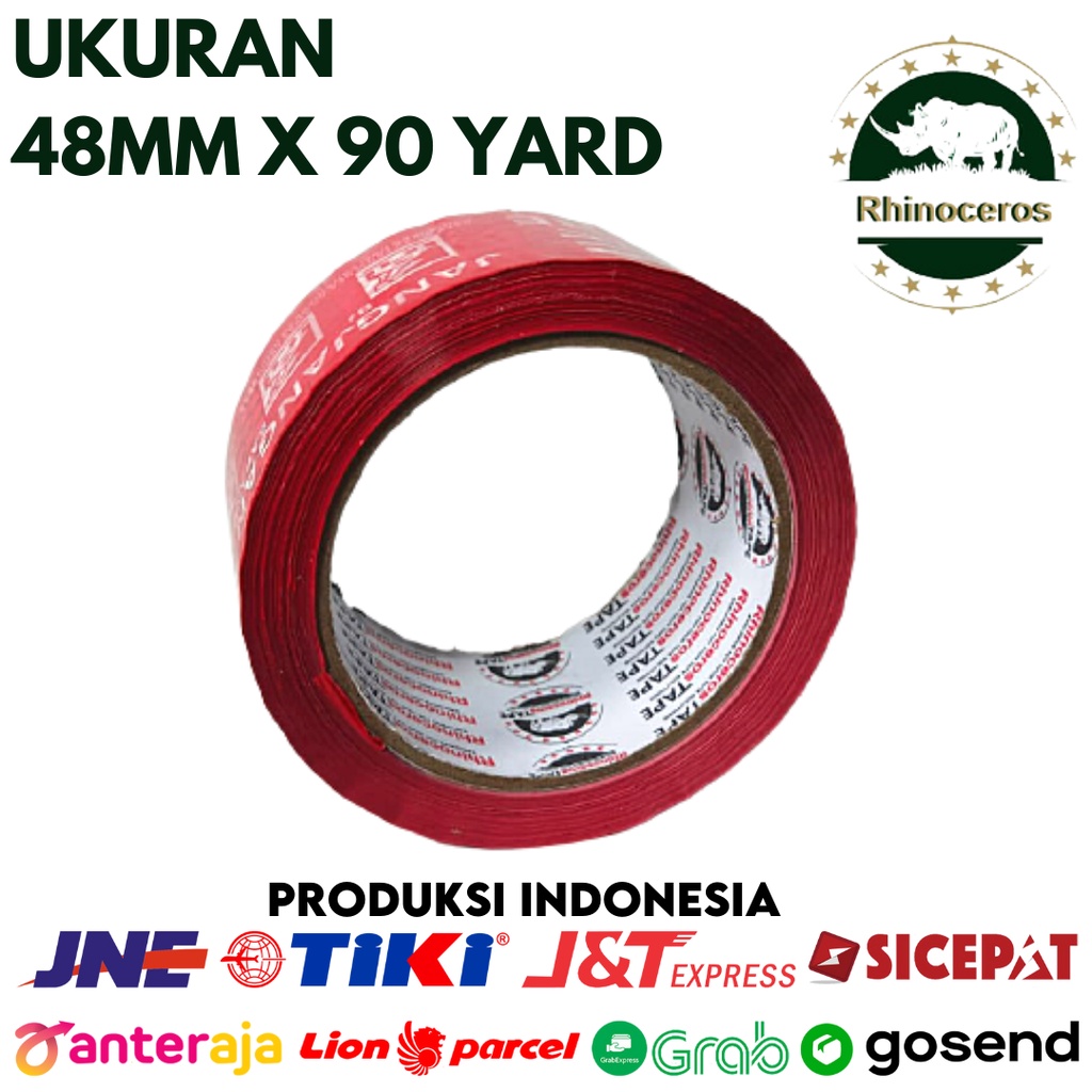 Lakban Fragile Merah RHINOCEROS Tape Selotip Isolasi 48MMx90YARD 2inci