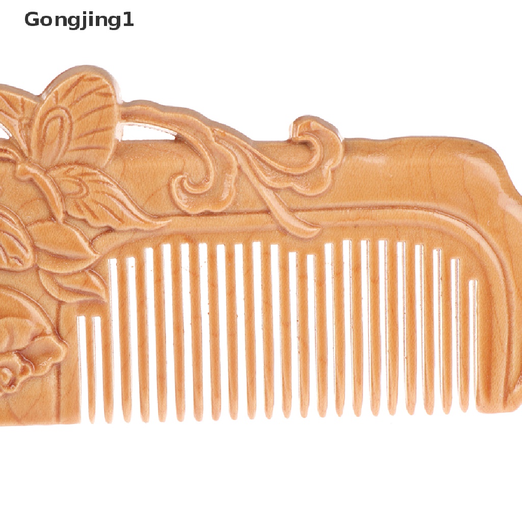 Gongjing1 1PC Sisir Kayu Peach Alami Gigi Lebar Anti Statis