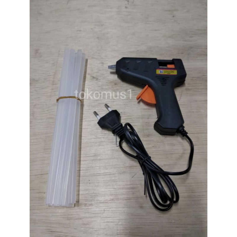 PAKET GLUE GUN TEMBAKAN LEM LILIN LEM BAKAR KECIL 10  WATT GRADEA + 10 REFILL
