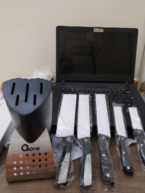 Pisau Dapur Set 5pc + Tempat Stainless Steel Oxone Knife Block Set Ox-972 - Ox972 Original
