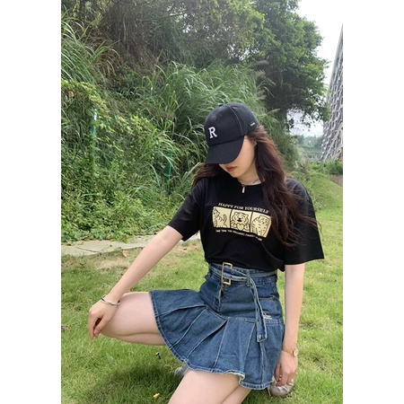 EUNII T-shirt Lengan Pendek Kartun Imut Macan Kecil Pencetakan Longgar Korean Style/Kaos Atasan Wanita/Baju Kaus Oversize Wanita