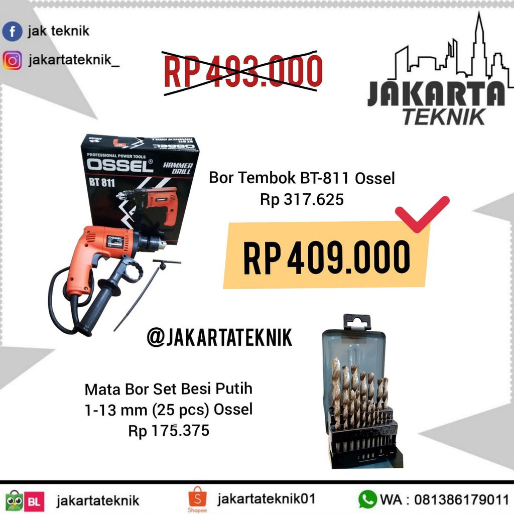 Paket Murah Bor Beton BT-811 Ossel GRATIS Mata Bor Set 25 pcs Ossel
