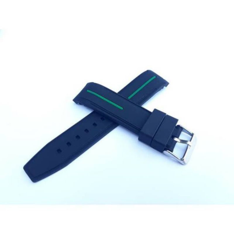 TALI JAM TANGAN RUBBER ROLEX 20MM HITAM GARIS HIJAU
