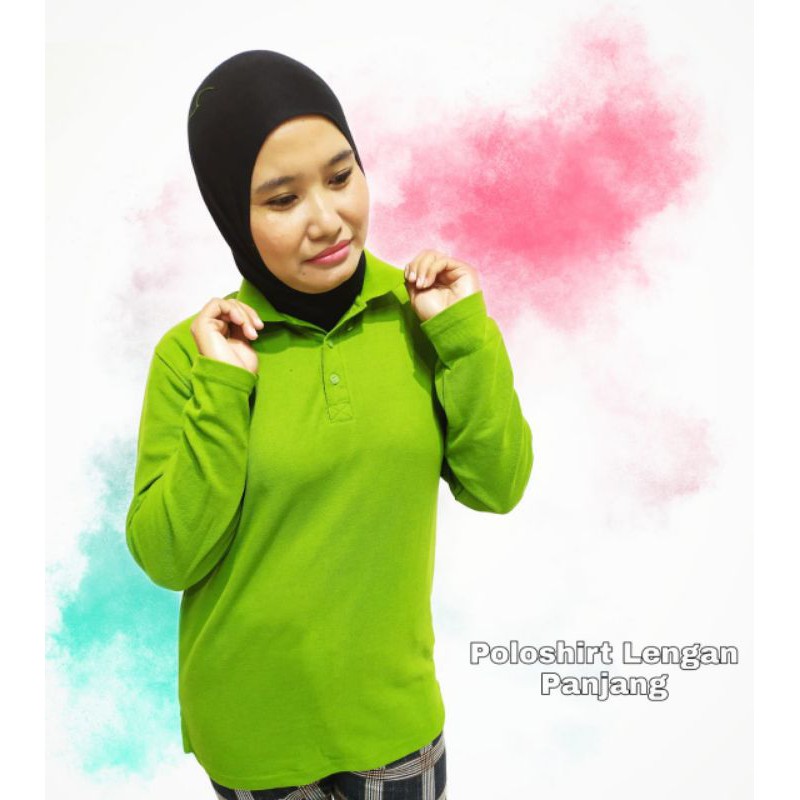 KAOS POLO SHIRT WANITA LENGAN PANJANG HIJAU DAUN