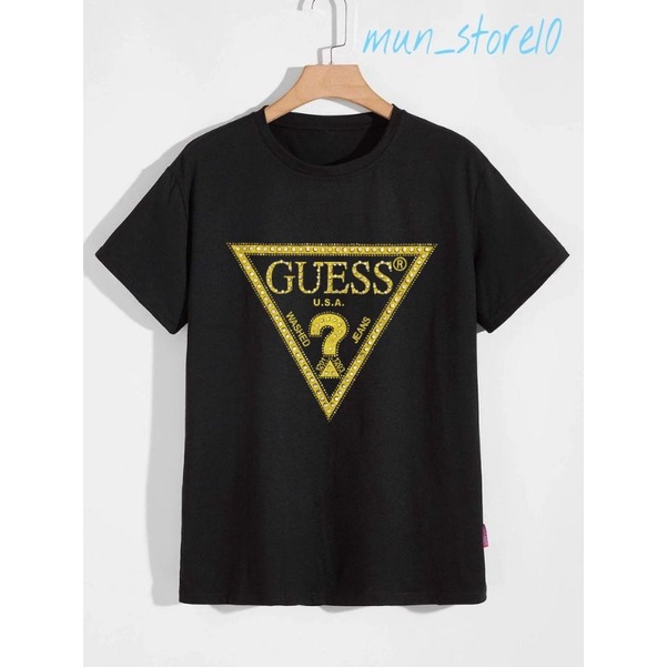 Kaos Distro Logo Guess Baju Tulisan Ootd Pria Wanita Dewasa Anak Tshirt Tee Hitam Black 30s