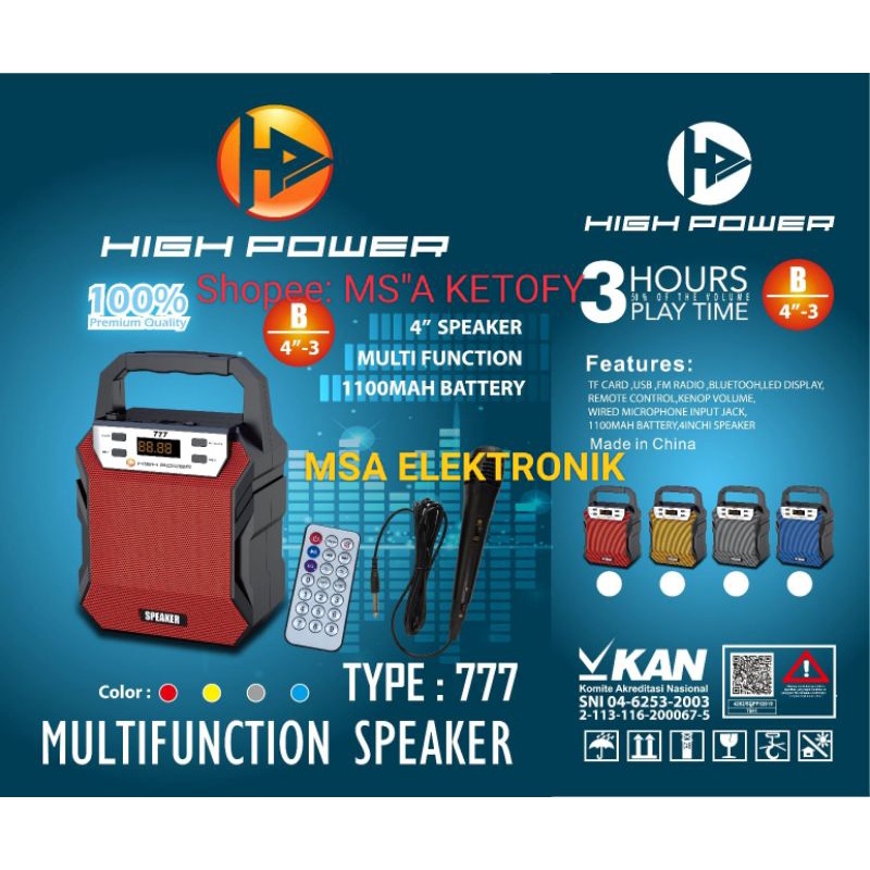speaker bluetooth mp3 karaoke high power 777 ( B ) + mic + remote