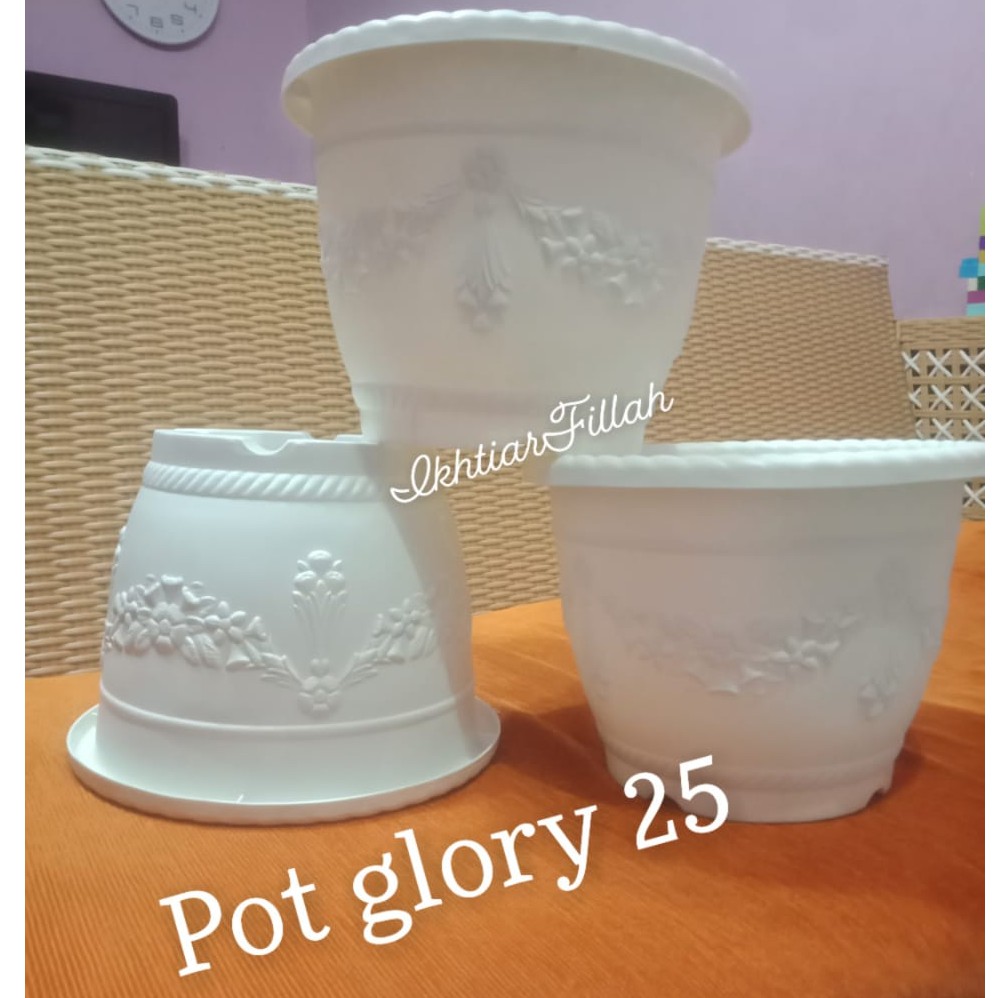 101. Pot Shallom KB Glory 25 Cm PUTIH Motif Pot 25 Plastik 25cm Glory Vas Bunga Putih Pot Tanaman