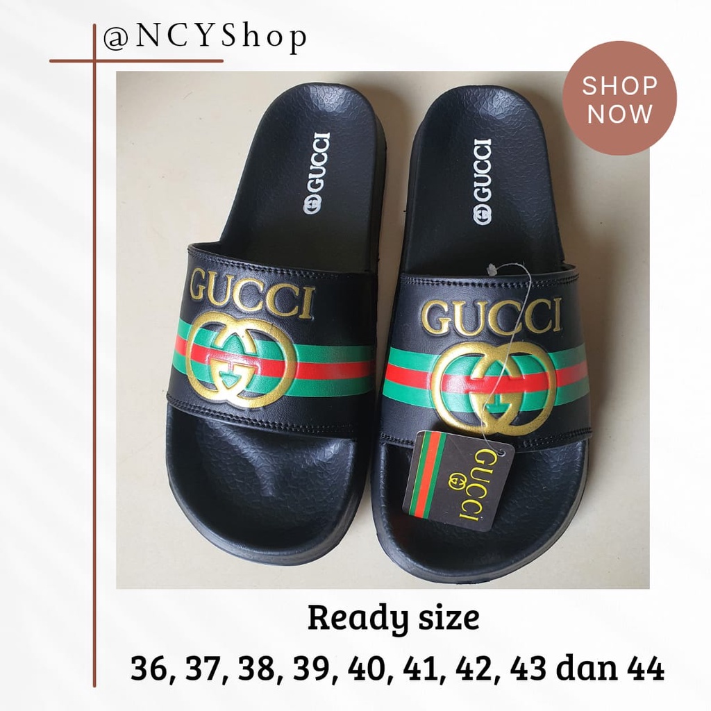 New Sandal Cewek Cowok Gucci Full Black Sendal Pria Terlarissssss