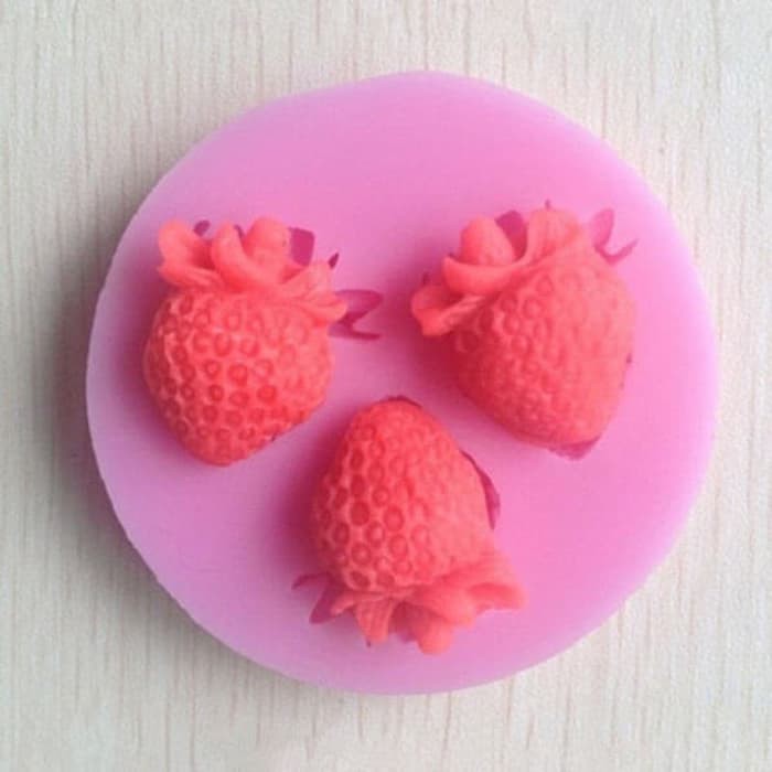 3D Silicon Mold Fondant Cake Decoration - 3 Holes Strawberry