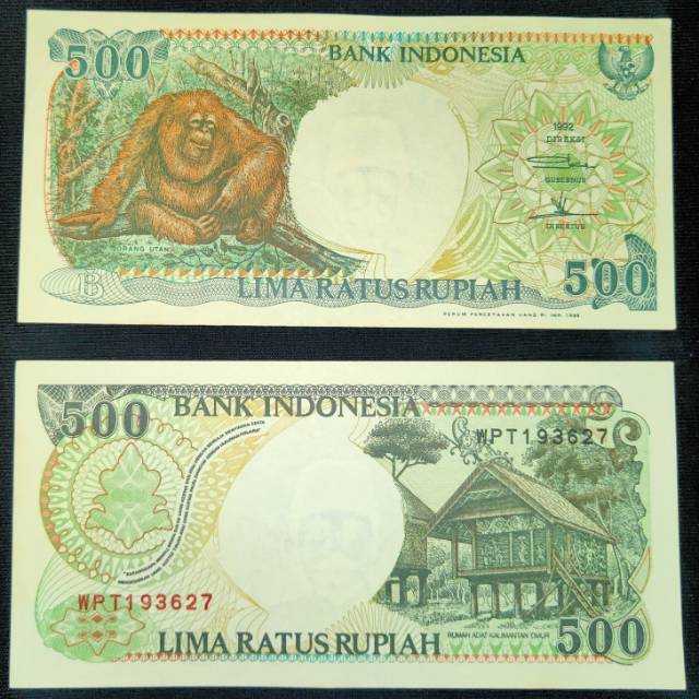 Uang lama 500 rupiah 1992 gambar monyet kondisi grade UNC