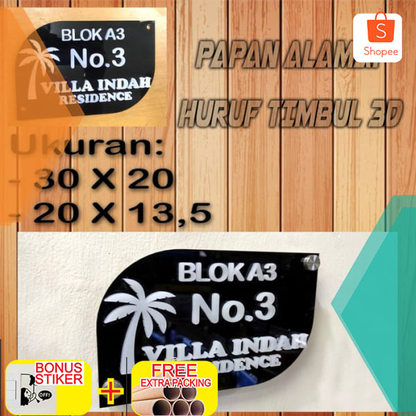 

Papan Acrylic Akrilik ALAMAT nomor rumah TIMBUL 3D TERMURAH - 30 x 20 Cm Pasang Pin Elegan