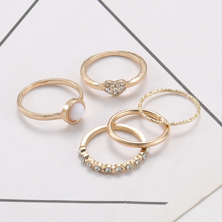 5PCS/SET Cincin Wanita Korea tren mutiara hati ring