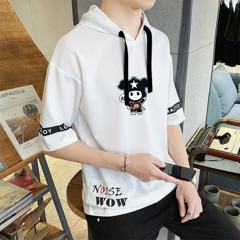 Sweater hoodie LOMGMAI baju lengan pendek pria kaos cowo