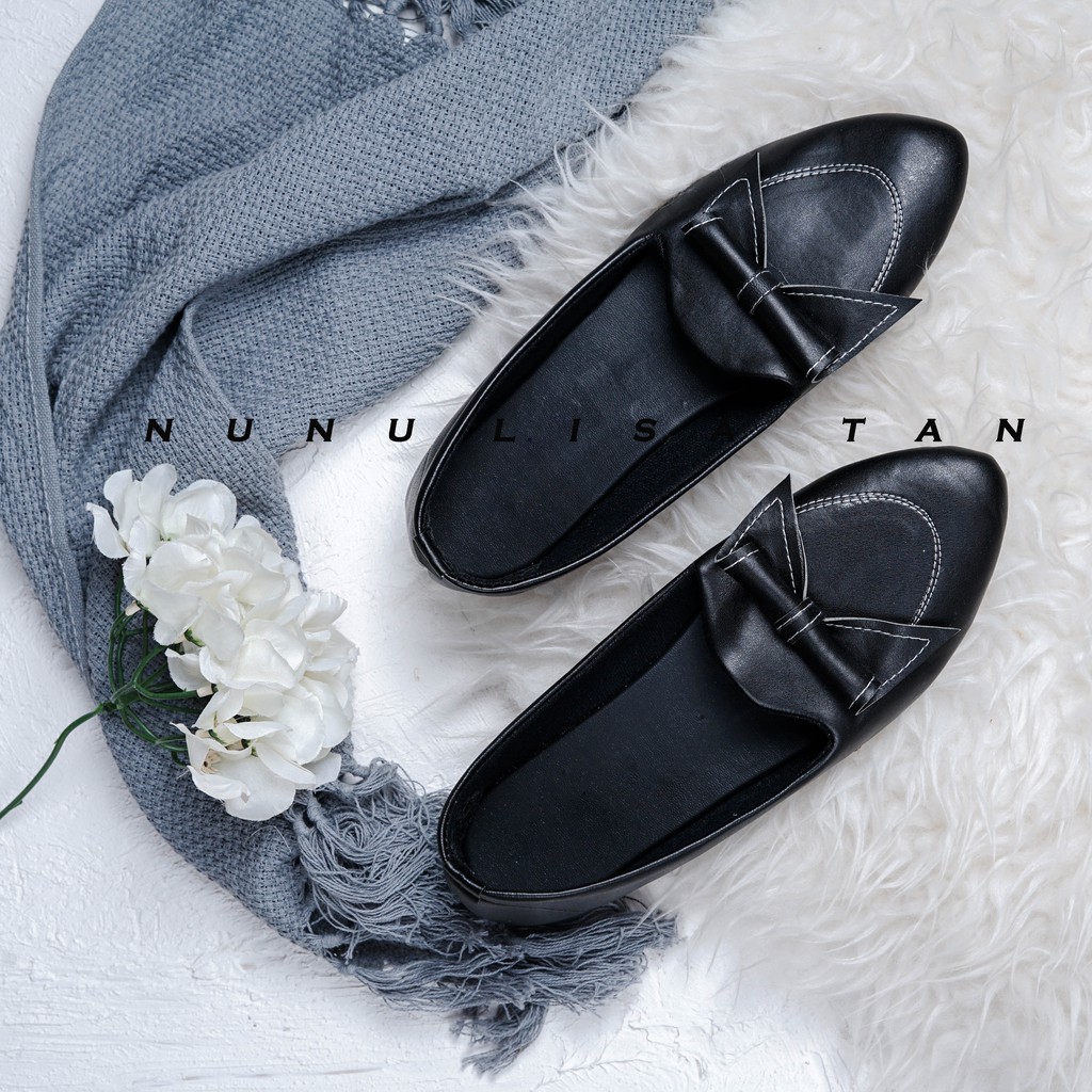 NunuLisaTan - Flat Shoes Wanita Teplek hitam pink FLAT BUNGA GULUNG