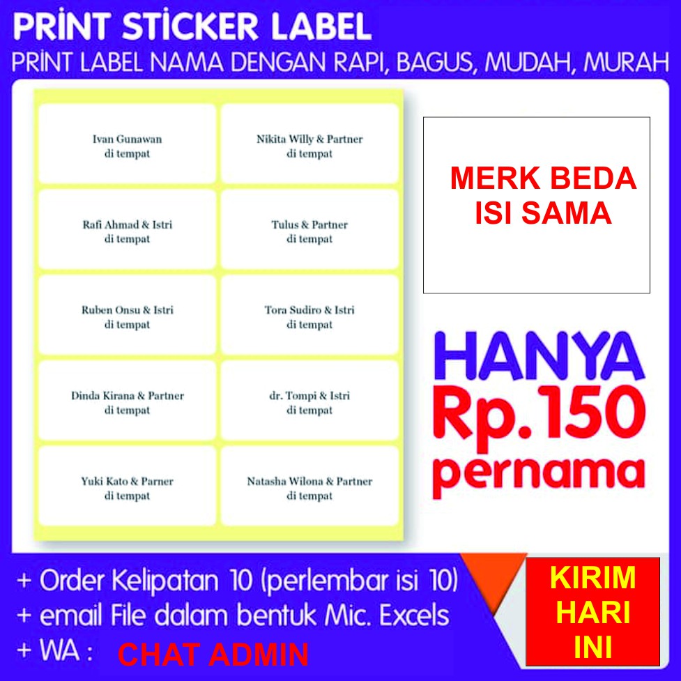 Jual Cetak Label Undangan Label Undangan 103 Cetak Label Nama