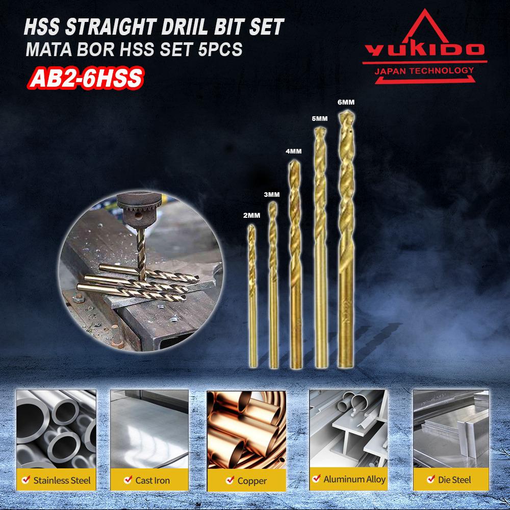 PROMO YUKIDO Mata Bor Drill Set 5 Pcs Multi Purpose Bor Besi Kayu Beton Multifungsi HSS Triangle Tipped Besi Kayu Beton Keramik Plastik