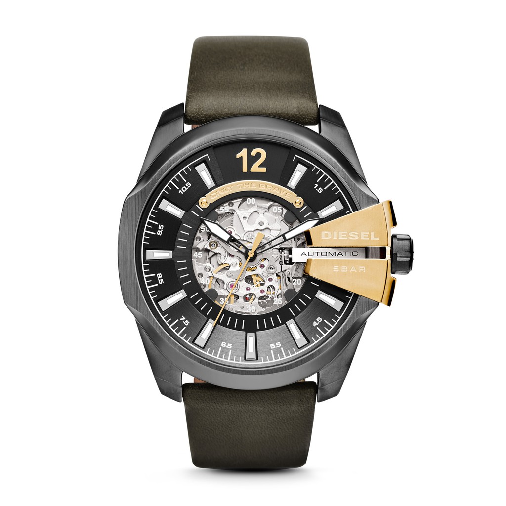 Diesel Advanced Mega Chief-Black Round Dial 51mm-Leather Strap - Black - Chronograph-Jam Tangan Pria