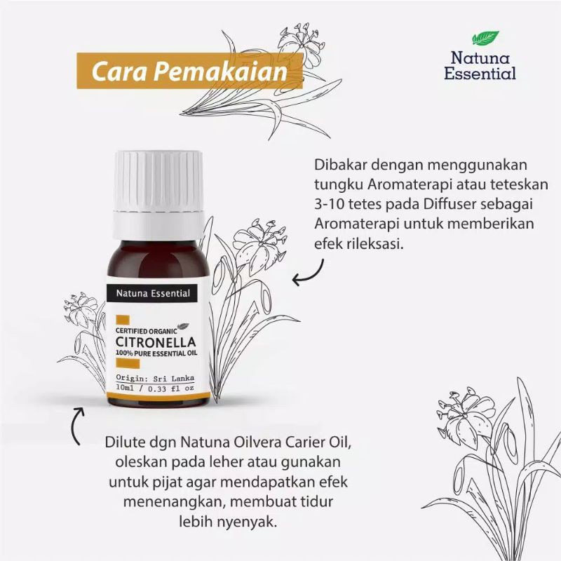 Natuna Citronella Essential Oil Minyak Essensial Atsiri Aroma Terapi EO Diffuser Difuser Humidifier