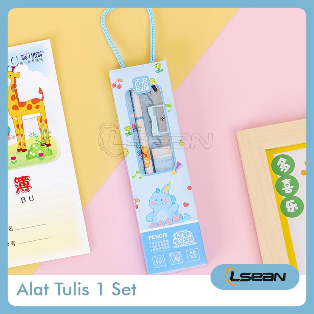 Stationery Set Alat Tulis Sekolah 5 in 1 Lengkap Pensil Penggaris Penghapus Rautan Lucu