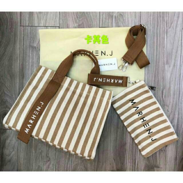 BEST SELLER TAS MARHEN J RICO STRIPE TOTE BAG 2in1 169# TAS BRANDED TAS BATAM TAS GROSIR TAS WANITA