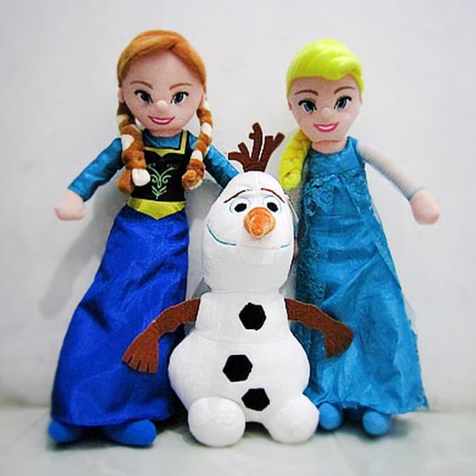 Paket Boneka Frozen Anna, Elsa Dan Olaf (Dapat 3 Boneka Ukuran Besar)